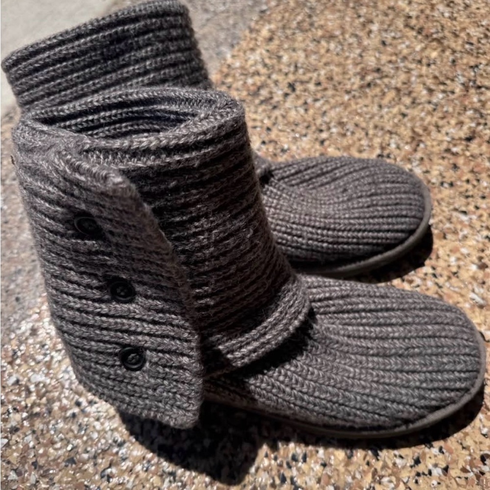 Gray Knit Button-Accent Women's Bootie